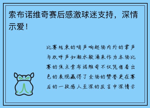 索布诺维奇赛后感激球迷支持，深情示爱！