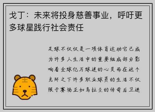 戈丁：未来将投身慈善事业，呼吁更多球星践行社会责任
